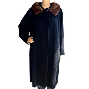 Vintage 50s 60s James Roxton Black Wool Coat Mink Collar